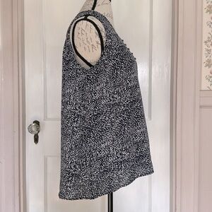 LILA ROSE Navy and Cream Spotted Sleeveless Blouse with Buttoned Chest